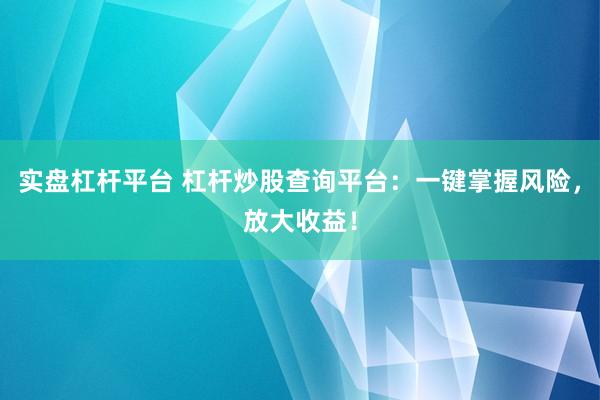 实盘杠杆平台 杠杆炒股查询平台：一键掌握风险，放大收益！