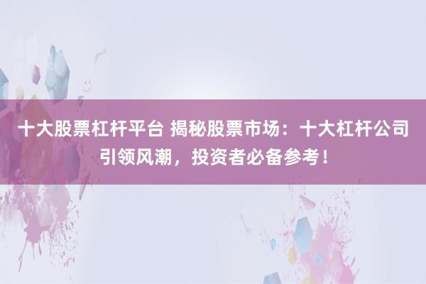 十大股票杠杆平台 揭秘股票市场：十大杠杆公司引领风潮，投资者必备参考！