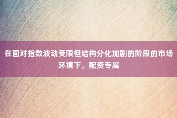 在面对指数波动受限但结构分化加剧的阶段的市场环境下，配资专属
