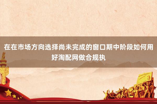 在在市场方向选择尚未完成的窗口期中阶段如何用好淘配网做合规执