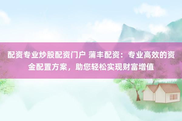 配资专业炒股配资门户 蒲丰配资：专业高效的资金配置方案，助您轻松实现财富增值